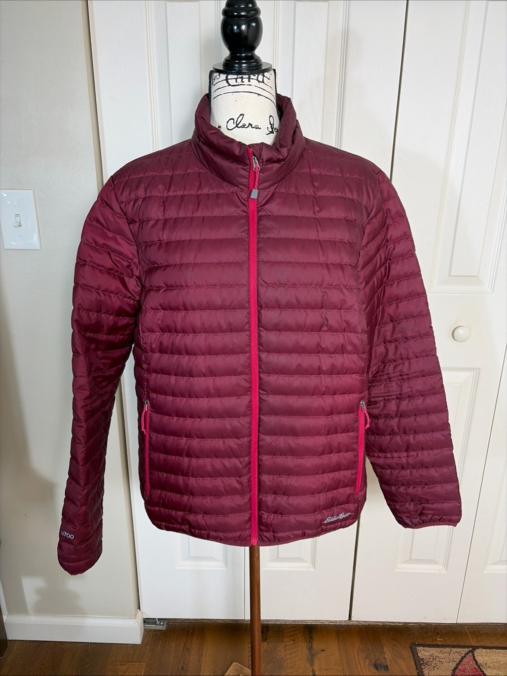 Eddie Bauer Down Jacket Womens XL Burgundy EB700 Lightweight Puffer Quilted